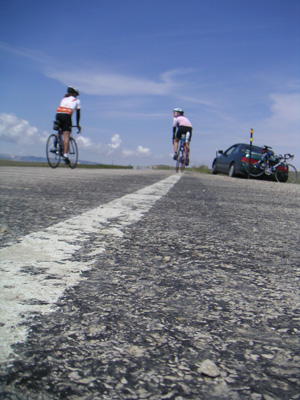 Lorig Hawkins and Libby Peterek riding bikes