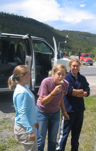 Libby, Tess, and Lorig at a rest stop in Montana