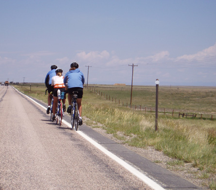 Three bike riders in a paceline